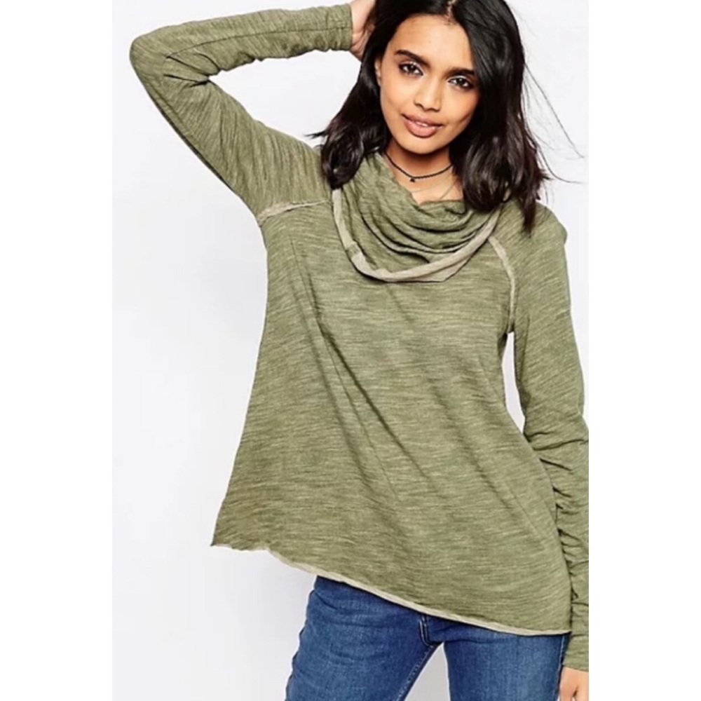 Free People: FP Beach Heather Green Cowl Neck Long Sleeve top